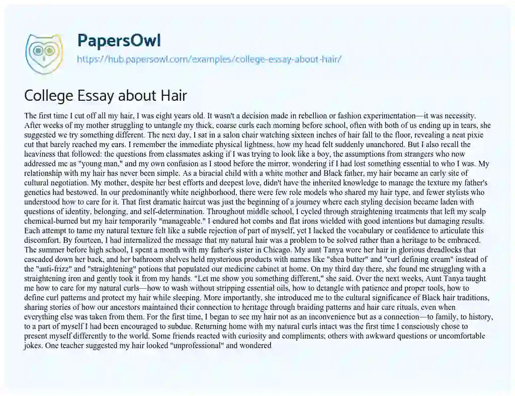 Essay on College Essay about Hair