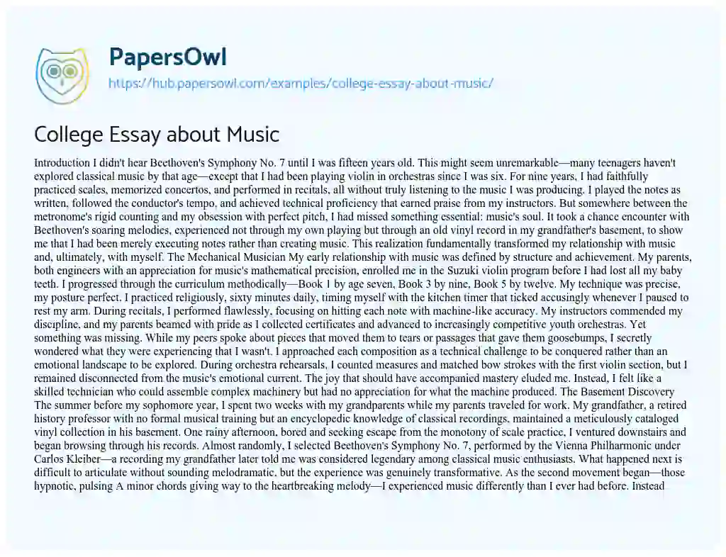 Essay on College Essay about Music