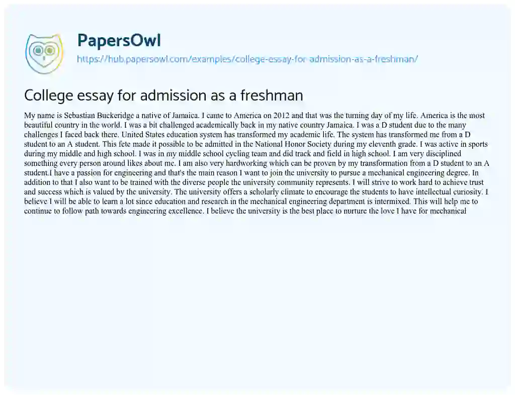 Essay on College essay for admission as a freshman
