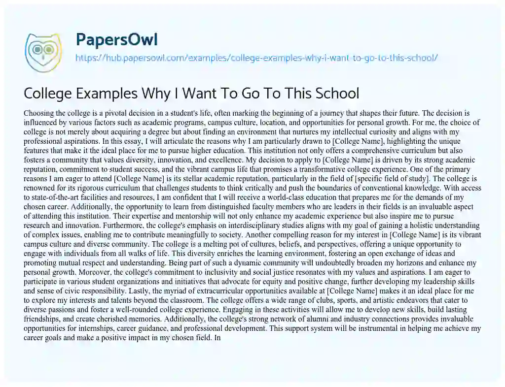 Essay on College Examples Why I Want To Go To This School