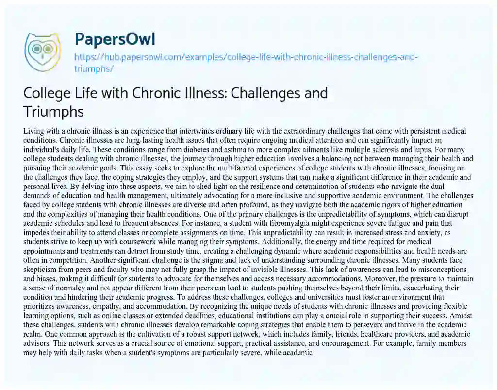 Essay on College Life with Chronic Illness: Challenges and Triumphs