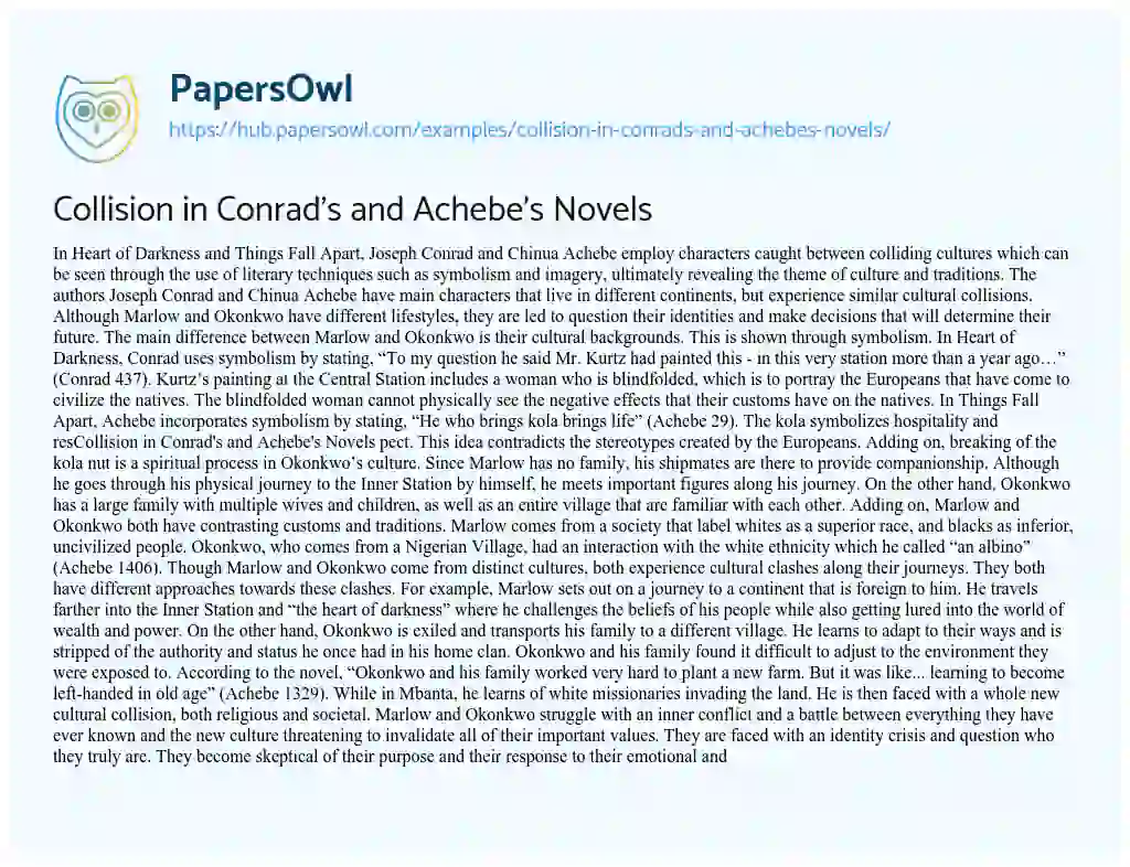 Essay on Collision in Conrad’s and Achebe’s Novels