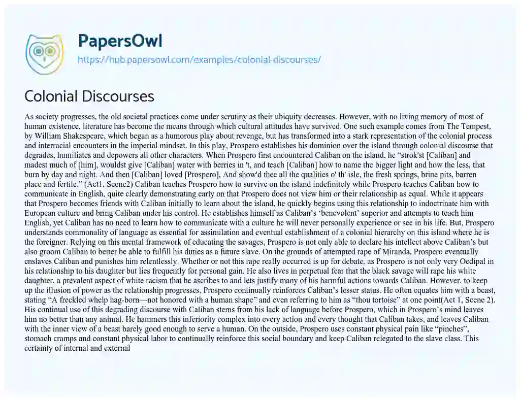 Essay on Colonial Discourses