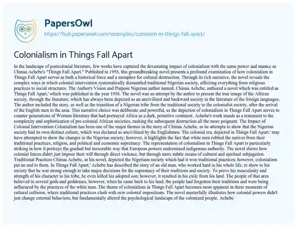 Essay on Colonialism in Things Fall Apart