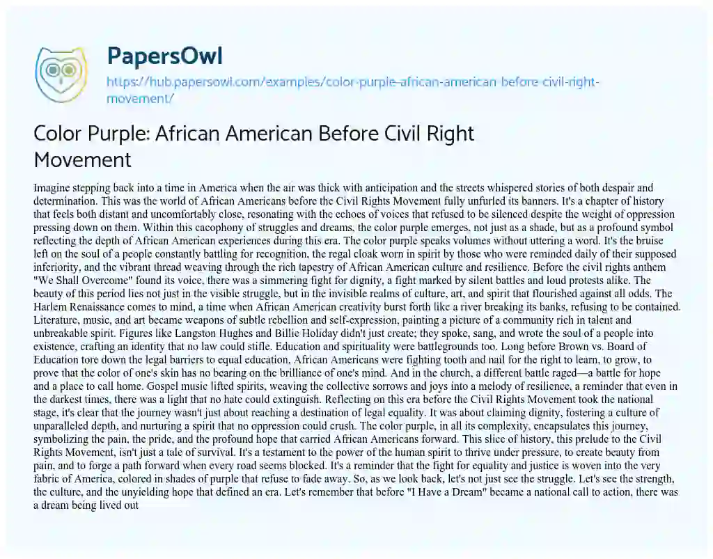 Essay on Color Purple: African American Before Civil Right Movement