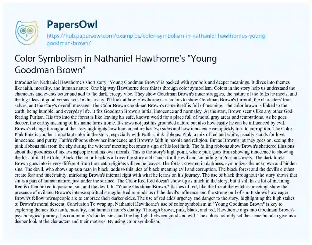 Essay on Color Symbolism in Nathaniel Hawthorne’s “Young Goodman Brown”