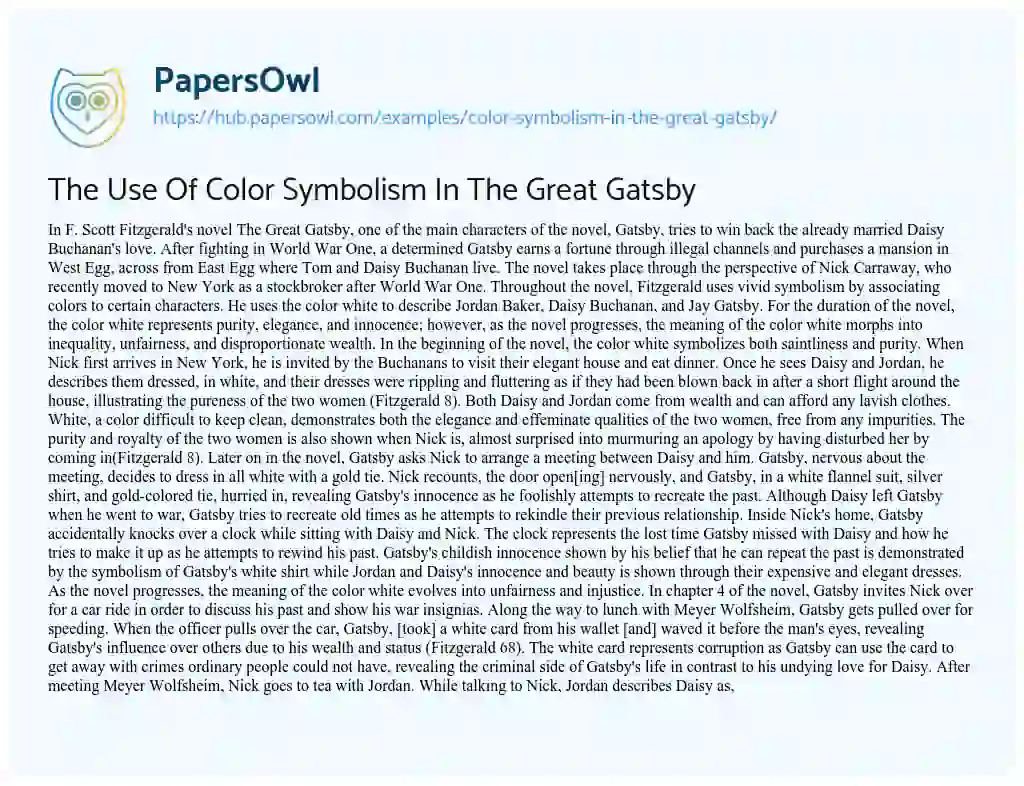 Essay on The Use Of Color Symbolism In The Great Gatsby