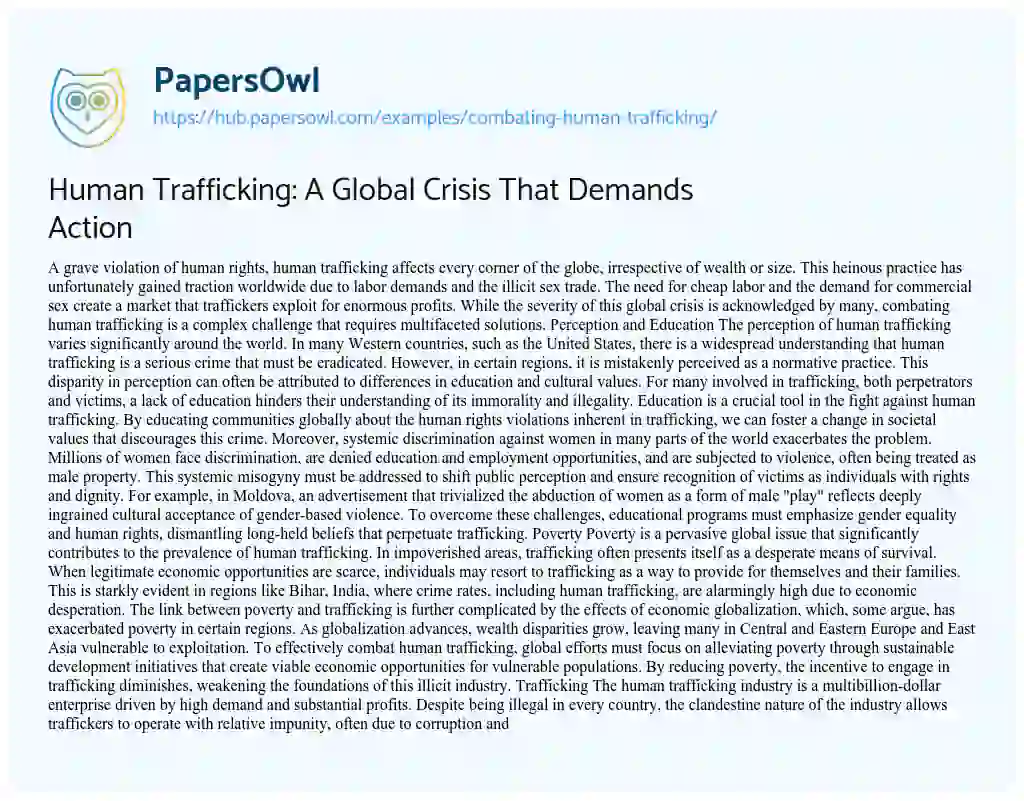 Essay on Human Trafficking: A Global Crisis That Demands Action
