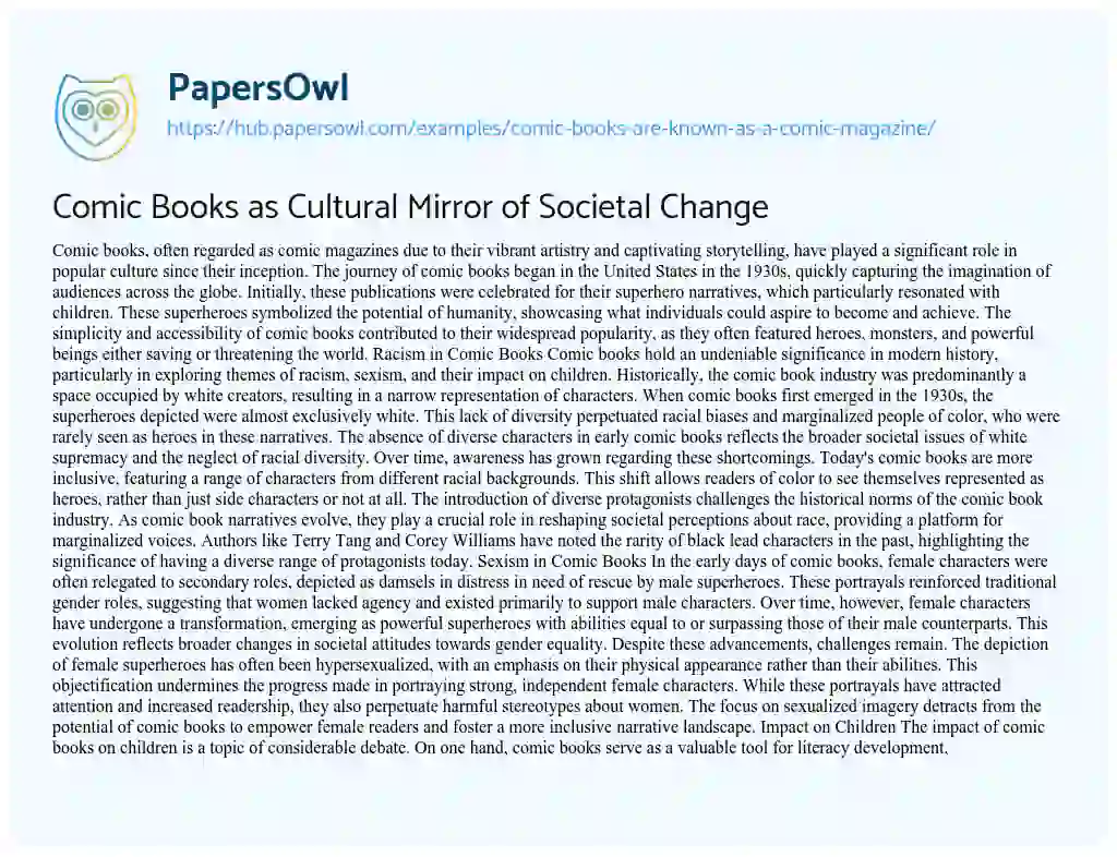 Essay on Comic Books as Cultural Mirror of Societal Change
