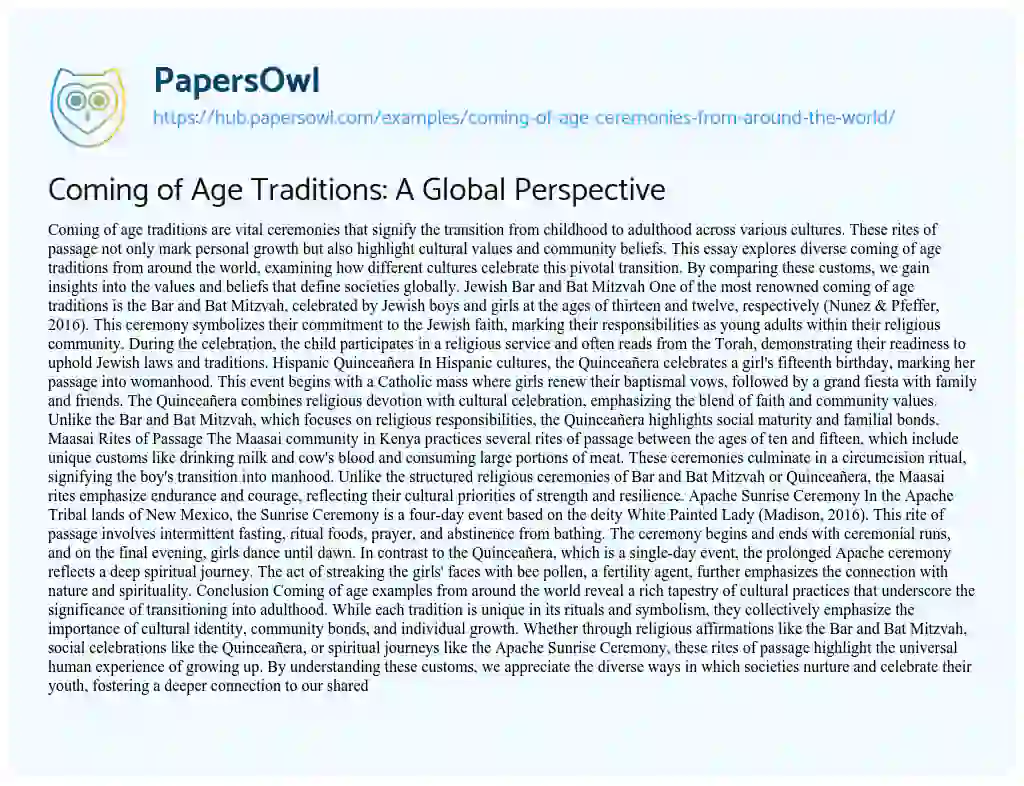 Essay on Coming of Age Traditions: A Global Perspective