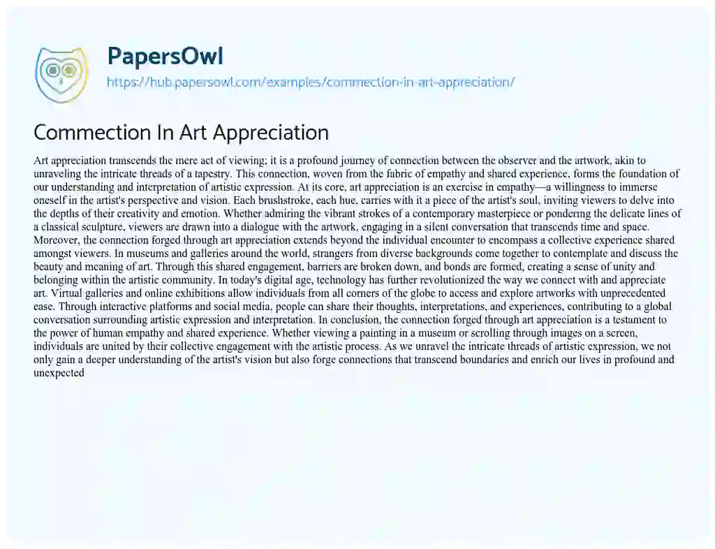 Essay on Commection In Art Appreciation