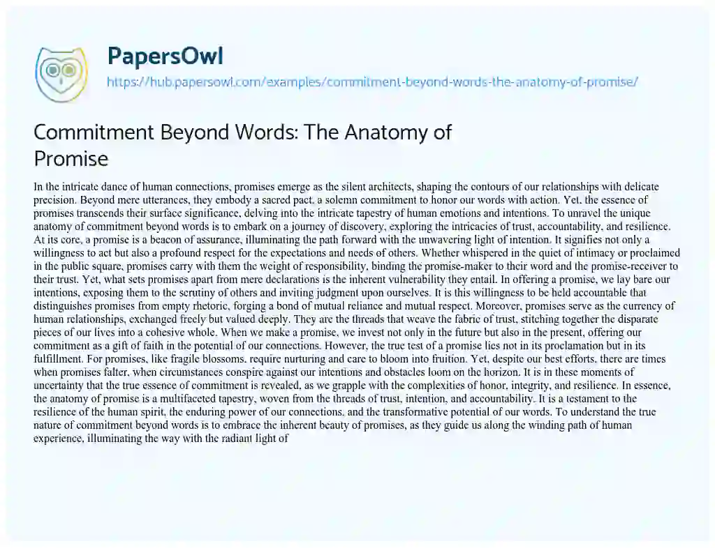 Essay on Commitment Beyond Words: The Anatomy of Promise