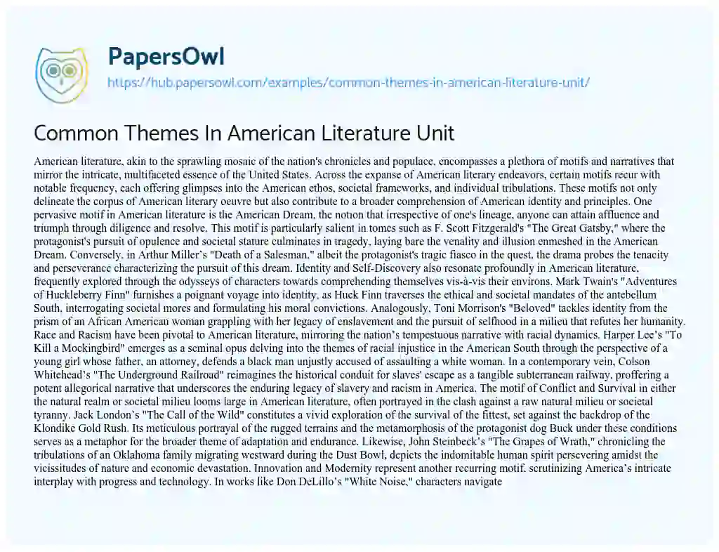 Essay on Common Themes In American Literature Unit