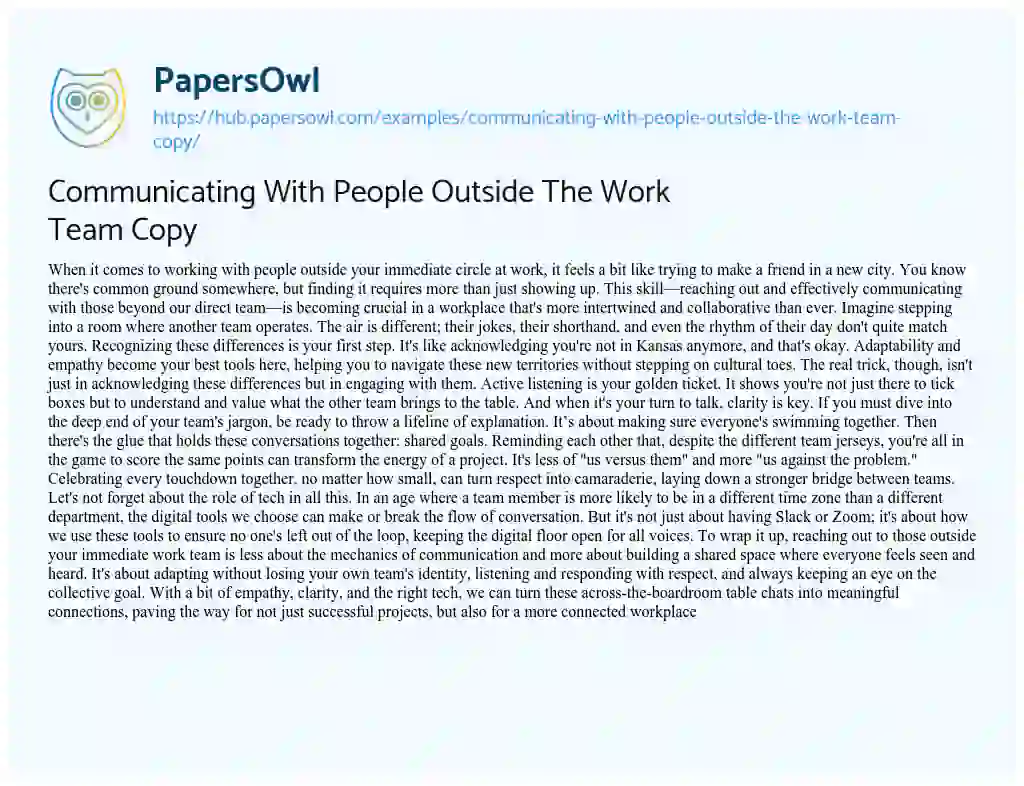 Essay on Communicating With People Outside The Work Team Copy