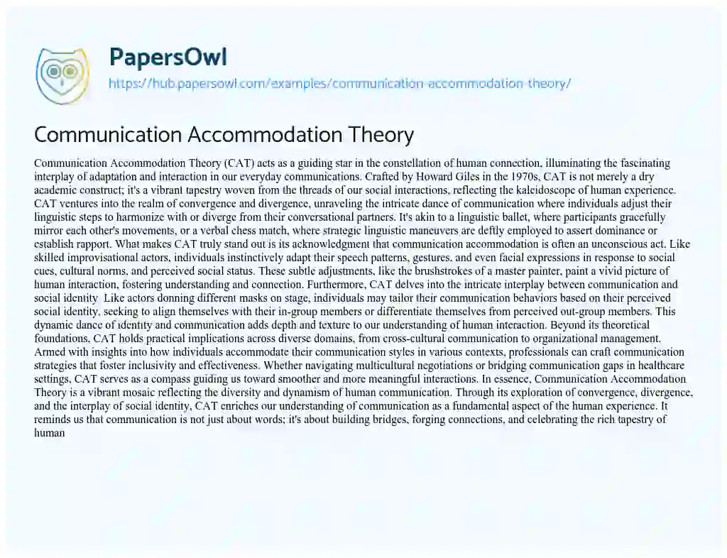 Essay on Communication Accommodation Theory