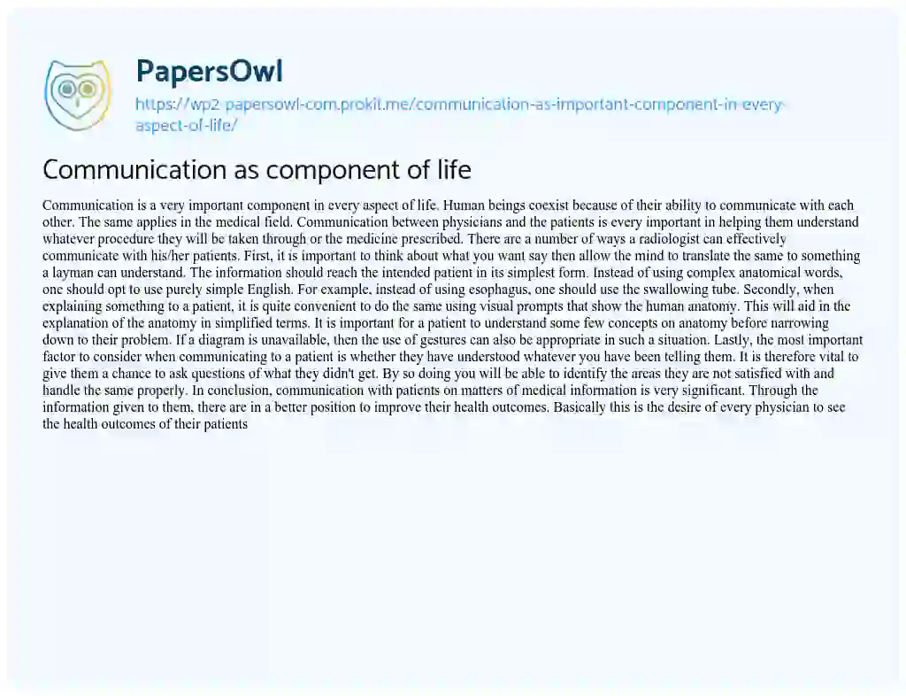 Essay on Communication as component of life