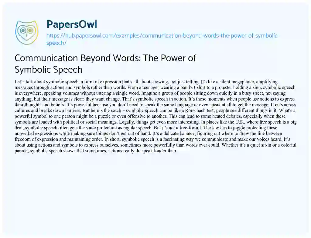 Essay on Communication Beyond Words: The Power of Symbolic Speech