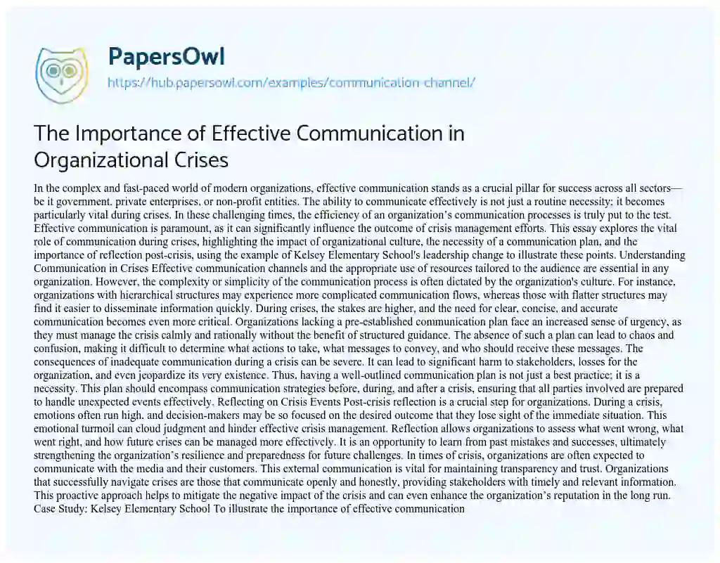 Essay on The Importance of Effective Communication in Organizational Crises
