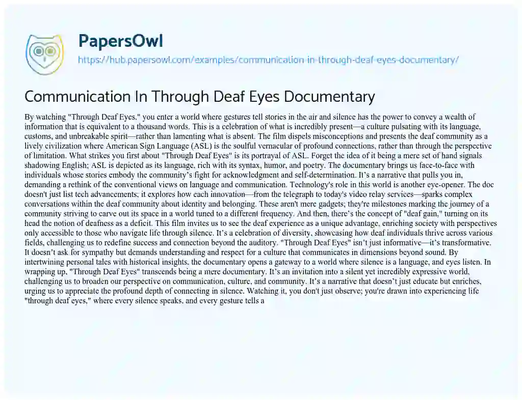 Essay on Communication In Through Deaf Eyes Documentary