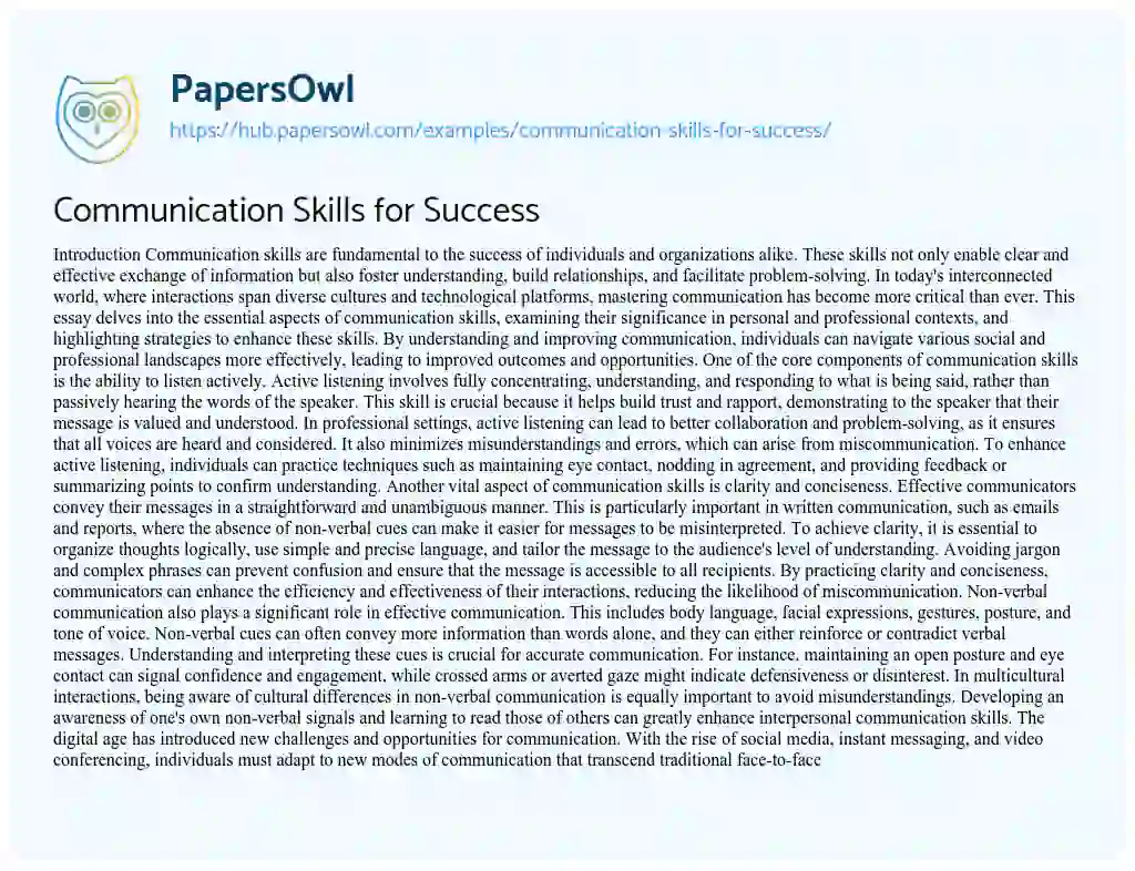 Essay on Communication Skills for Success