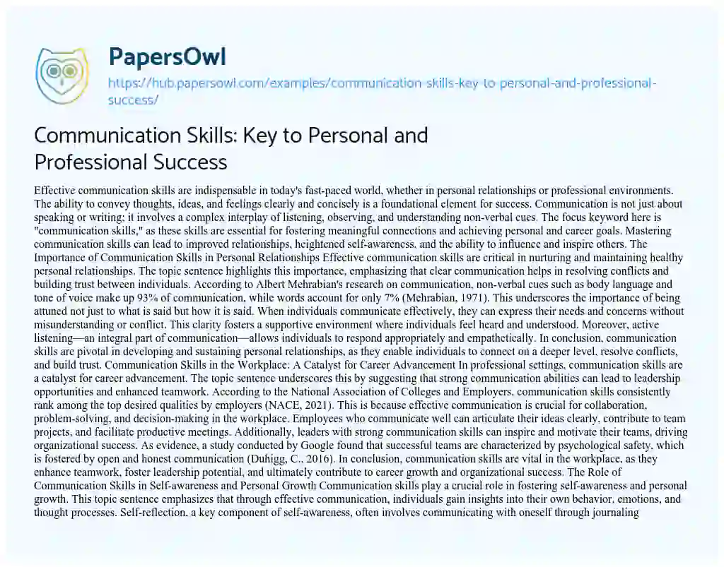 Essay on Communication Skills: Key to Personal and Professional Success