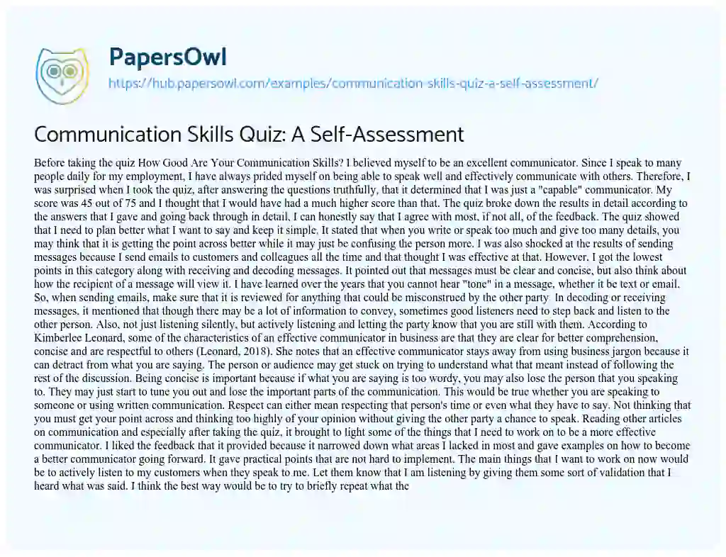 Essay on Communication Skills Quiz: A Self-Assessment