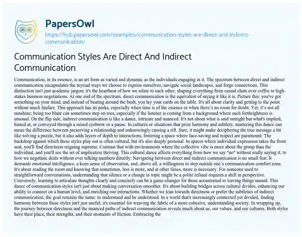 Essay on Communication Styles Are Direct And Indirect Communication