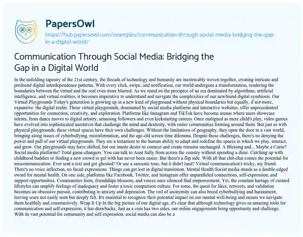 Essay on Communication Through Social Media: Bridging the Gap in a Digital World