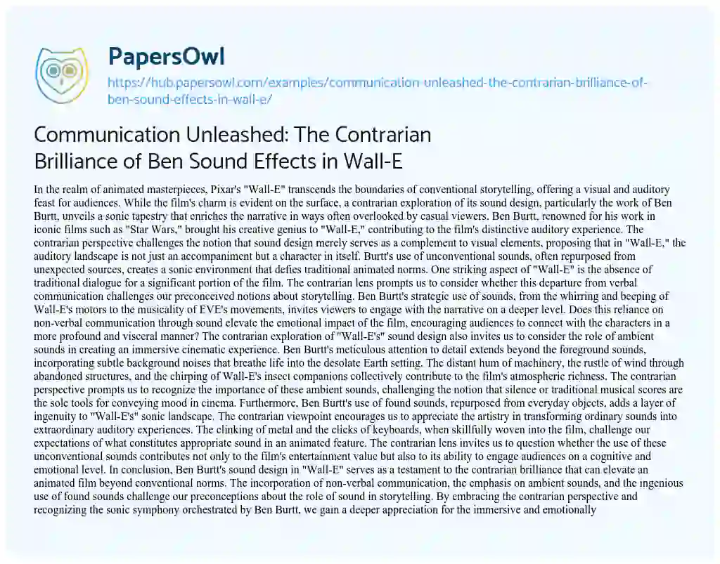 Essay on Communication Unleashed: The Contrarian Brilliance of Ben Sound Effects in Wall-E