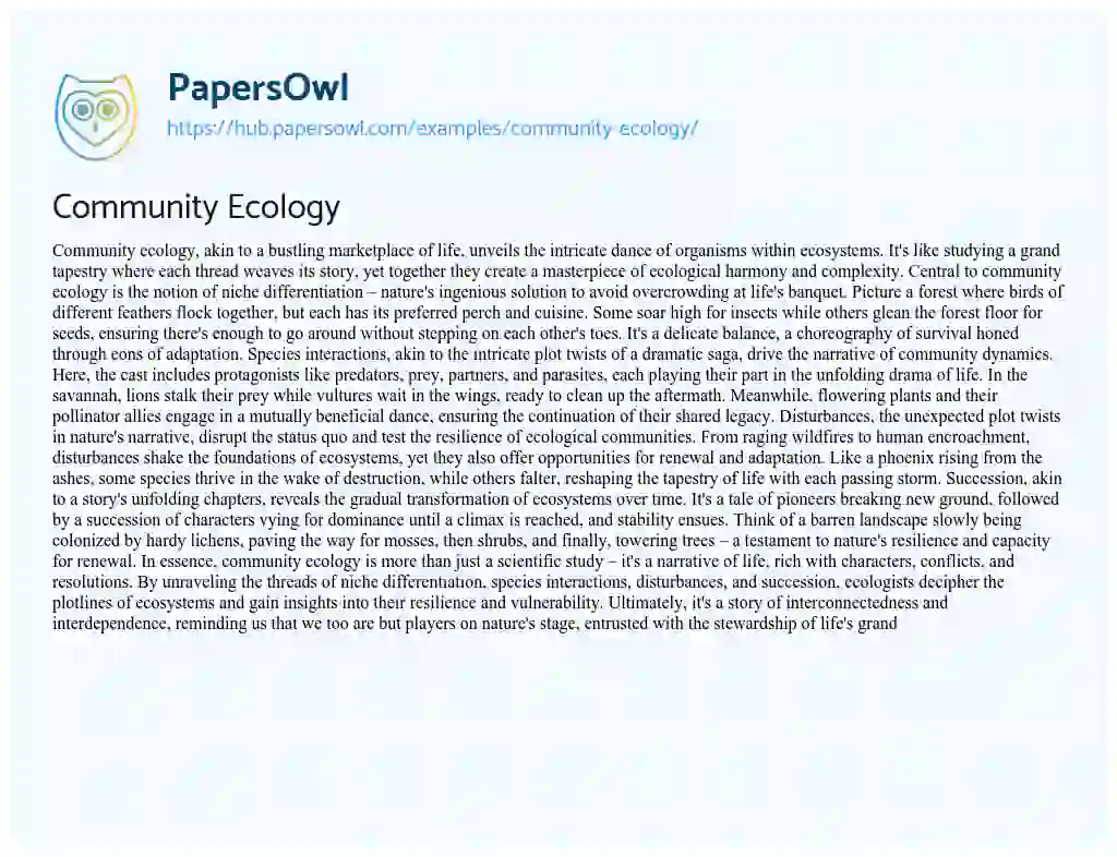 Essay on Community Ecology