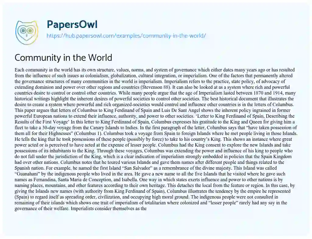 Essay on Community in the World