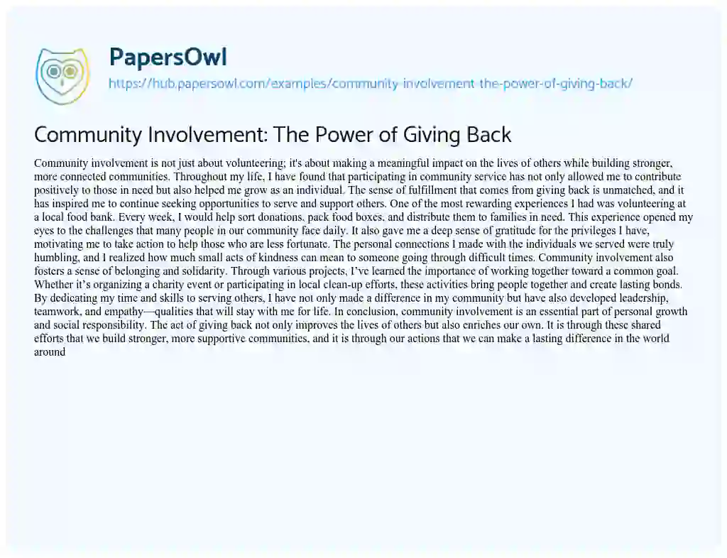 Essay on Community Involvement: The Power of Giving Back