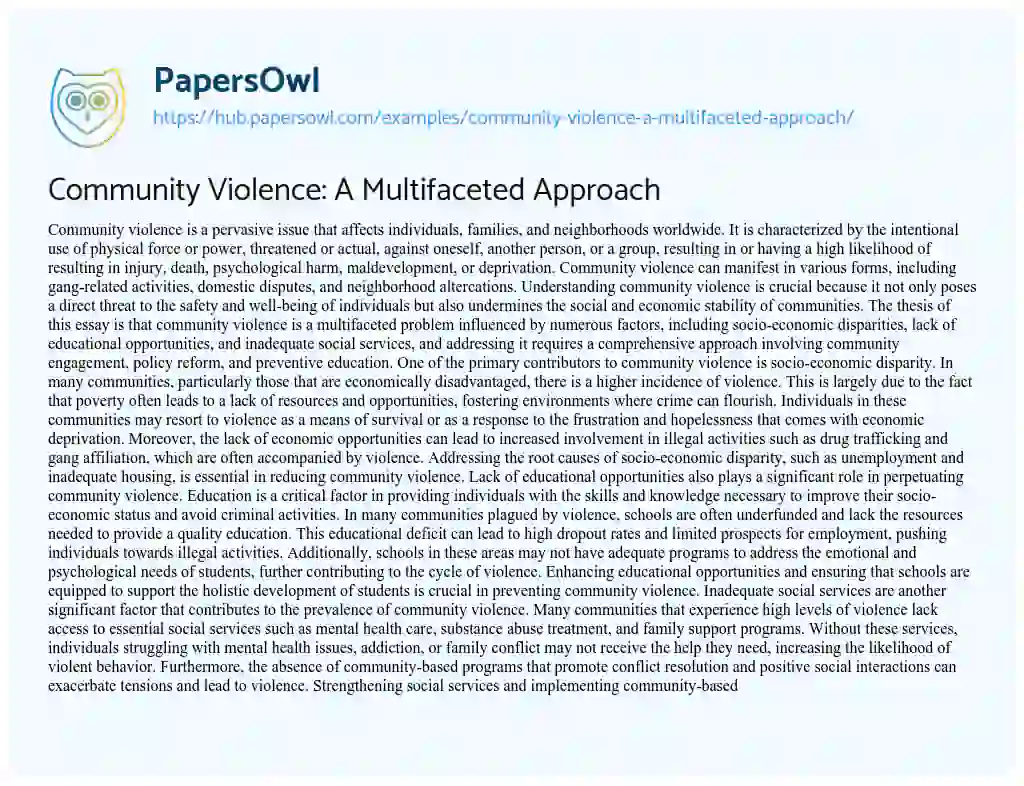 Essay on Community Violence: A Multifaceted Approach