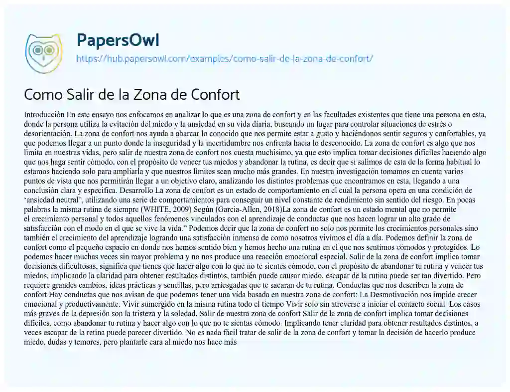 Essay on Como Salir de la Zona de Confort