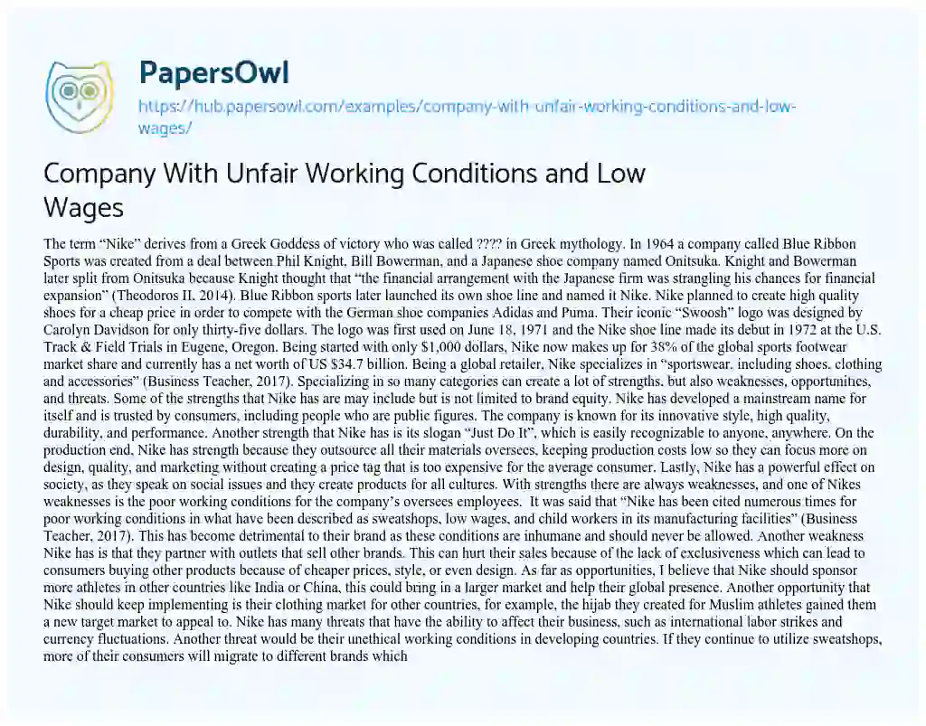 Essay on Company With Unfair Working Conditions and Low Wages