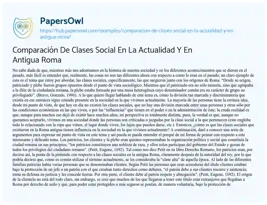 Essay on Comparación De Clases Social En La Actualidad Y En Antigua Roma