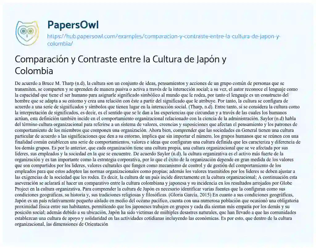 Essay on Comparación y Contraste entre la Cultura de Japón y Colombia