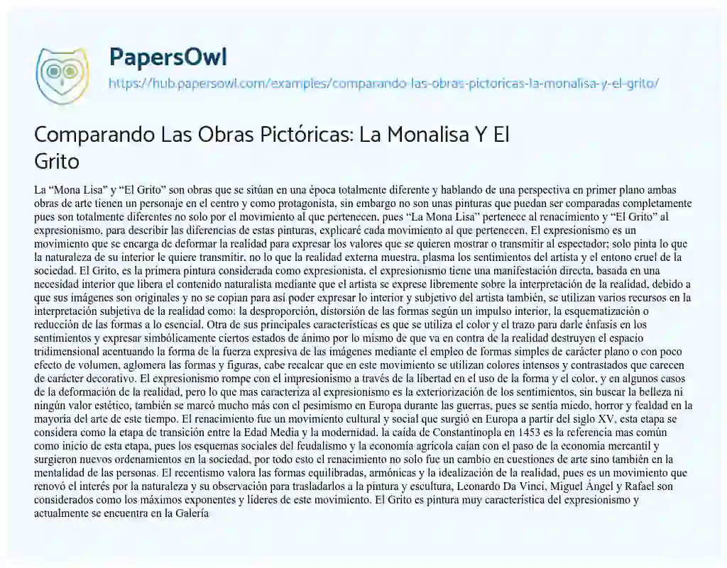 Essay on Comparando Las Obras Pictóricas: La Monalisa Y El Grito