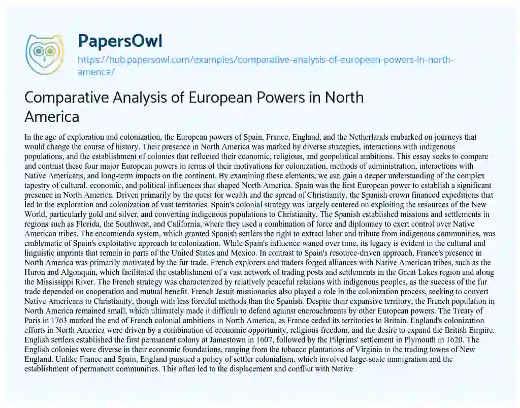 Essay on Comparative Analysis of European Powers in North America