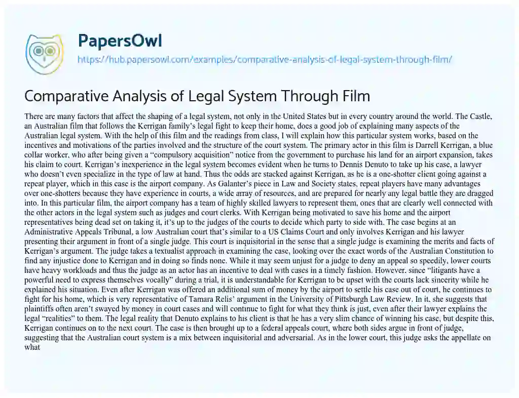 Essay on Comparative Analysis of Legal System Through Film 