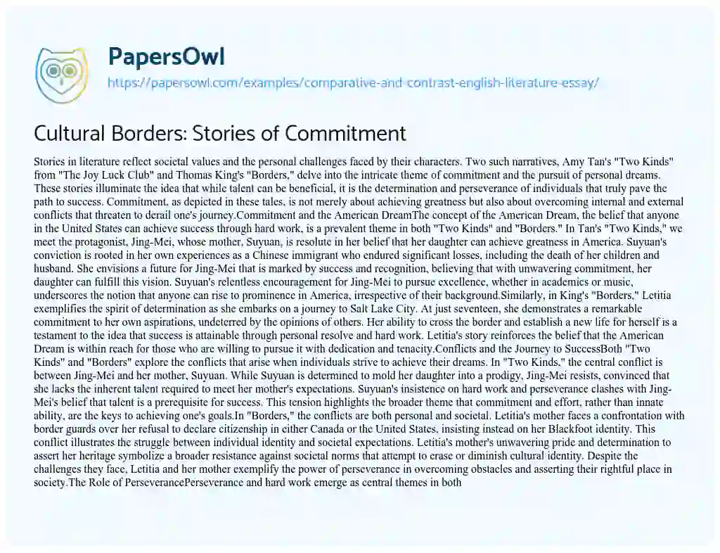 Essay on Cultural Borders: Stories of Commitment