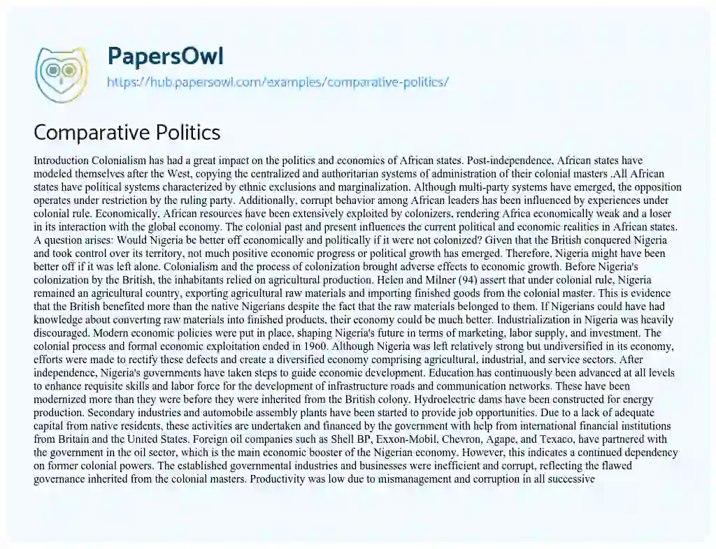 Essay on Comparative Politics