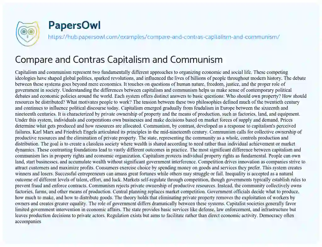 Essay on Compare and Contras Capitalism and Communism