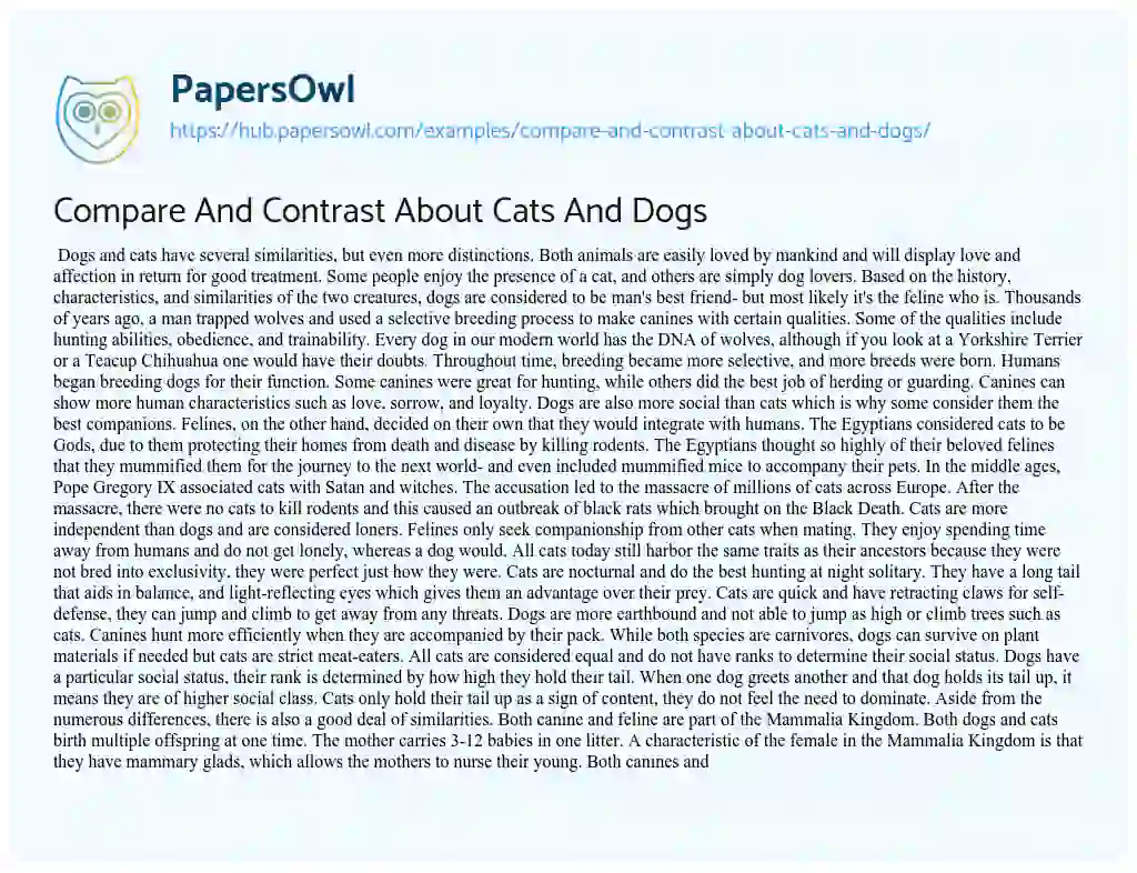 Essay on Compare And Contrast About Cats And Dogs