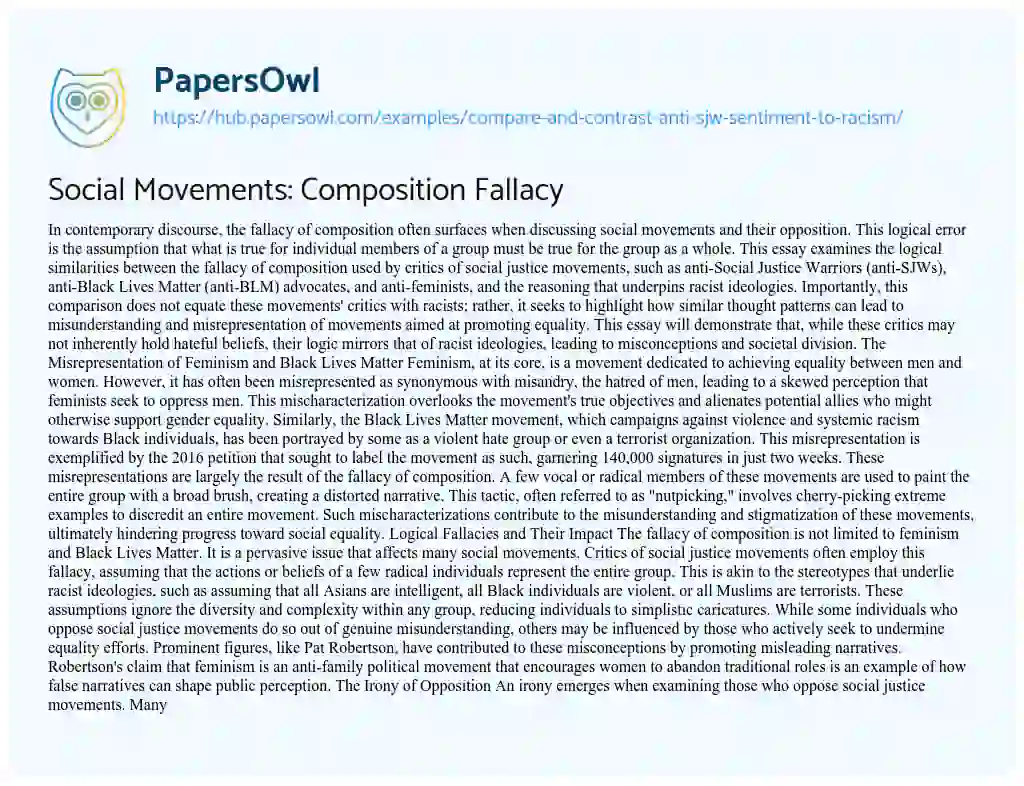 Essay on Social Movements: Composition Fallacy