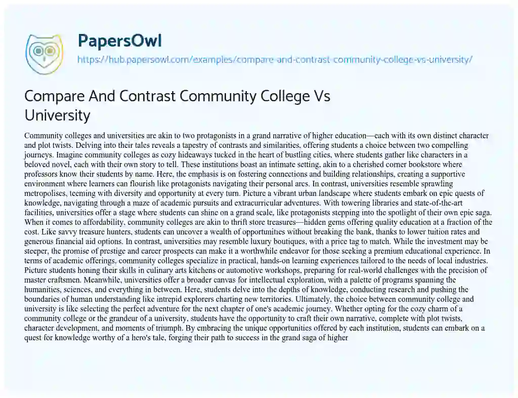 Essay on Compare And Contrast Community College Vs University