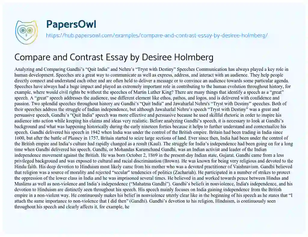 Essay on Compare and Contrast Essay by Desiree Holmberg