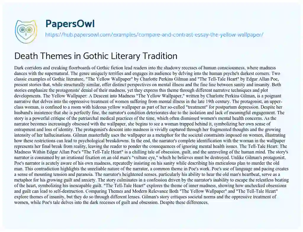 Essay on Death Themes in Gothic Literary Tradition