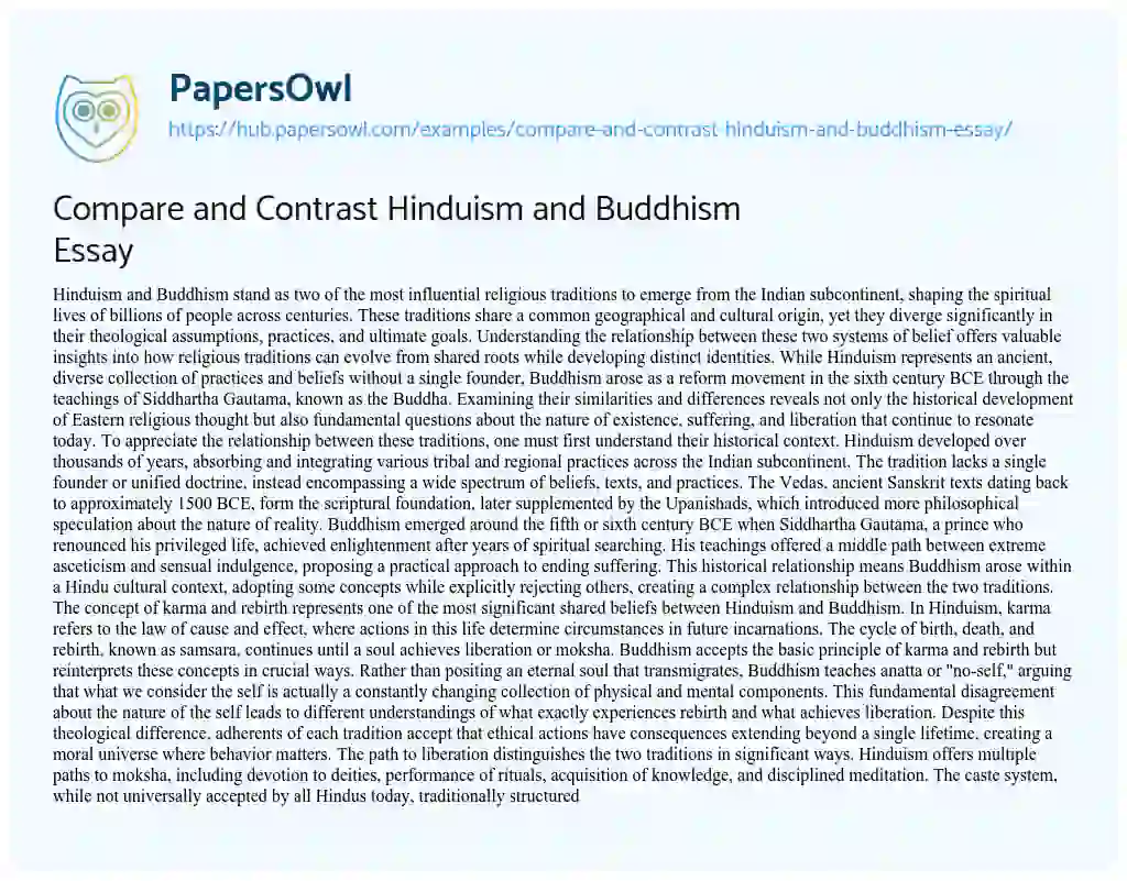 Essay on Compare and Contrast Hinduism and Buddhism Essay