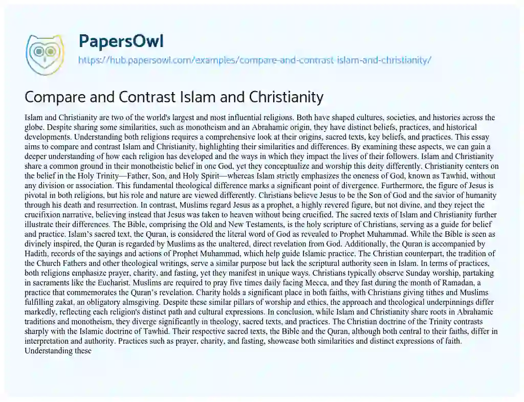 Essay on Compare and Contrast Islam and Christianity